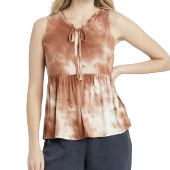 Knox Rose Tie Front V-Neck Tie Dye Rust Tank Top Women's Size Medium - Picture 1 of 7